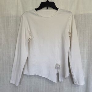 Women’s White Long-Sleeve Y2K Crewneck Top with Side Rose Detail